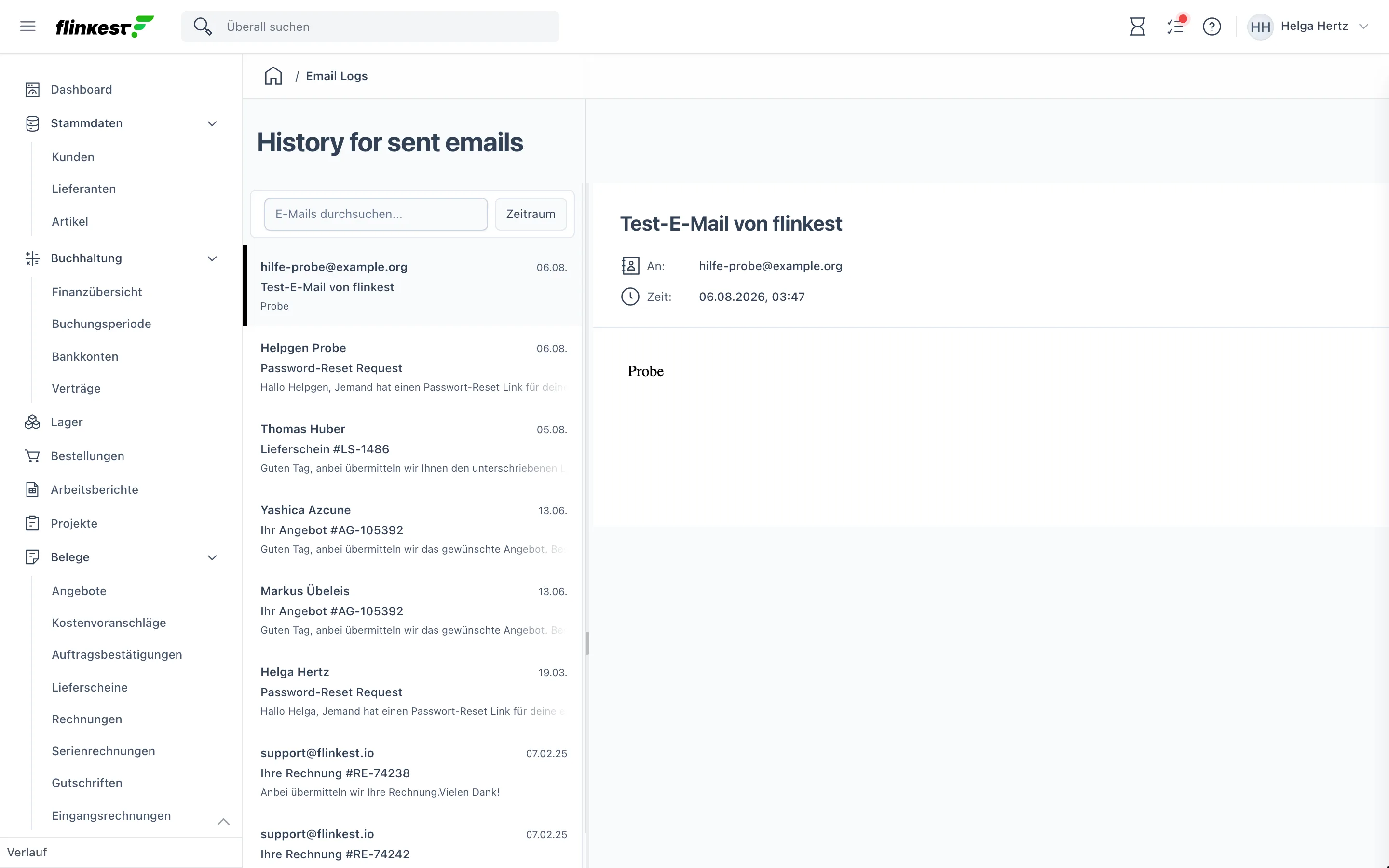 Der E-Mail-Verlauf mit der Nachrichtenliste links und der Vorschau der gewählten Nachricht rechts