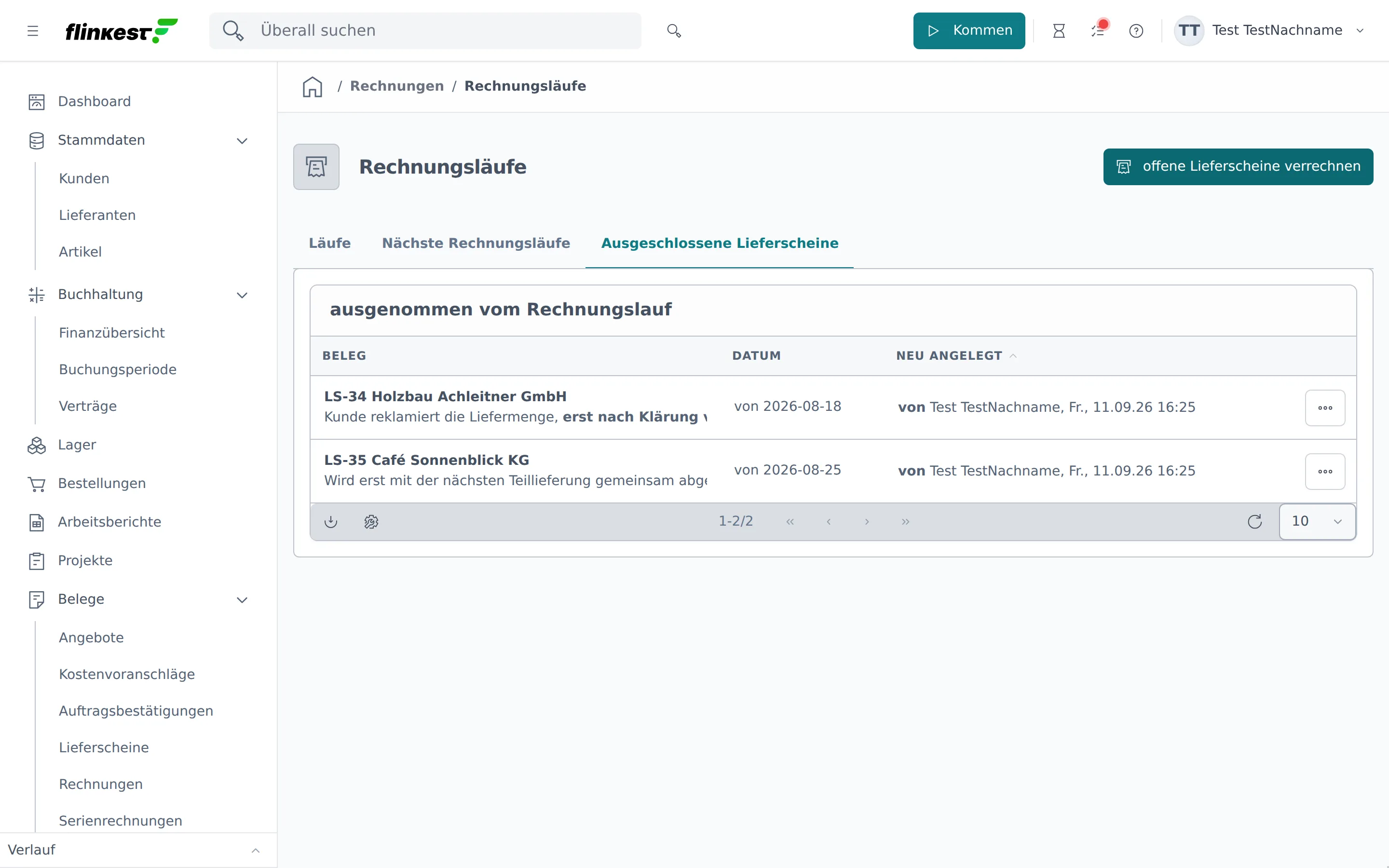Der Reiter Ausgeschlossene Lieferscheine mit einer Ausnahme samt Notiz