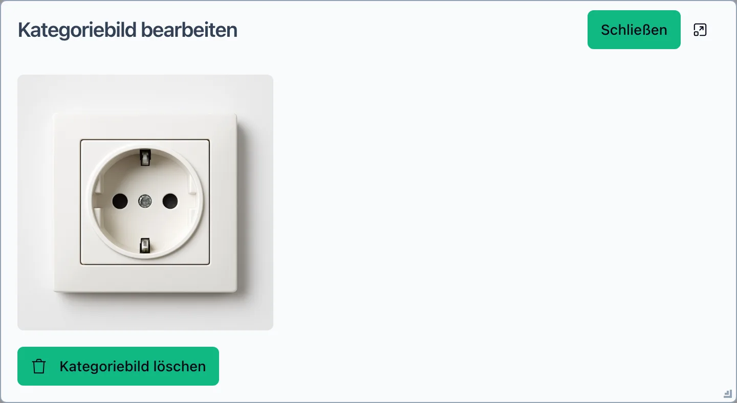 Dialog Kategoriebild bearbeiten mit dem aktuellen Kategoriebild und der Schaltfläche Kategoriebild löschen