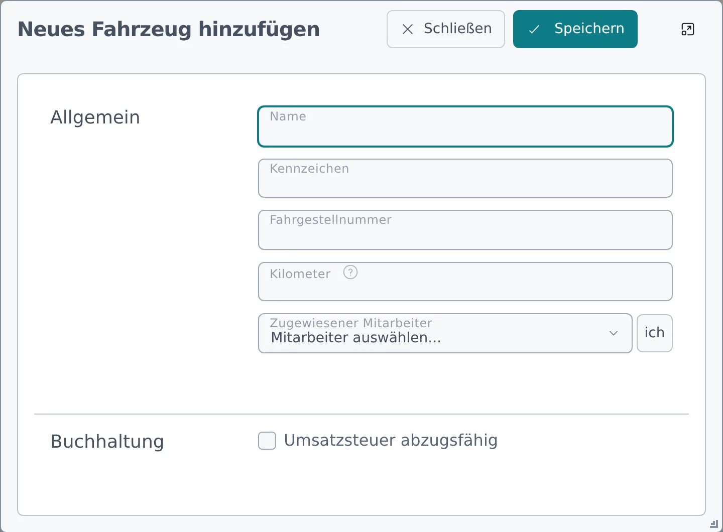 Der Dialog „Neues Fahrzeug hinzufügen"